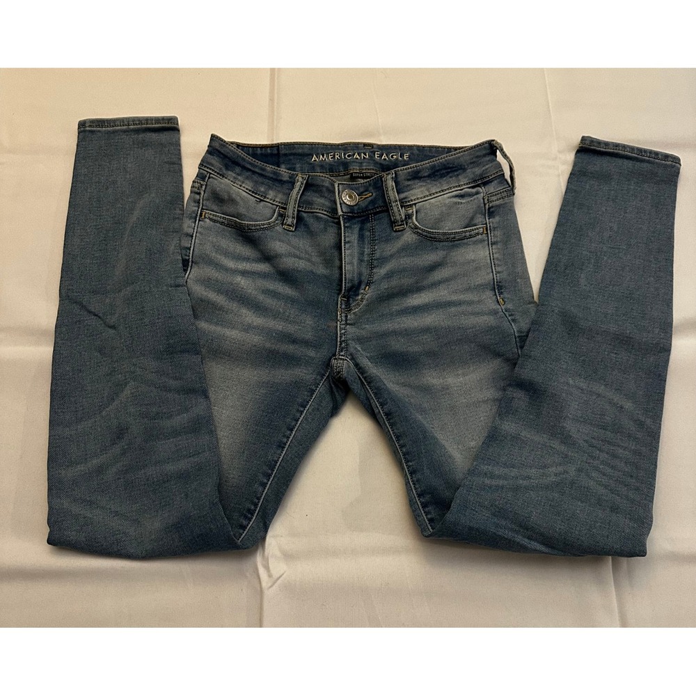 American Eagle Super Stretch Jeggings Womens 0 Regular Medium Wash Blue Skinny‎